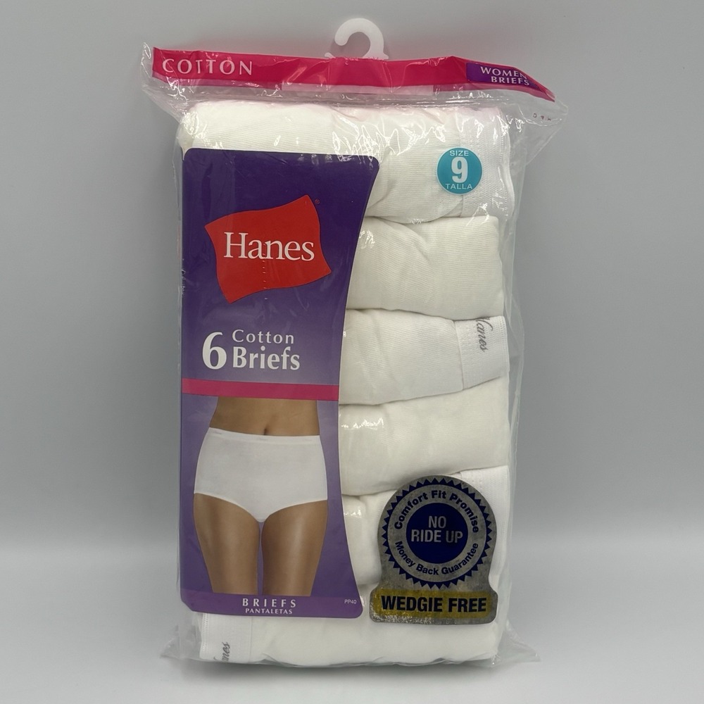 Vintage 2009 Hanes Cotton Brief Women's Size 9‎ White Pack Of 6 Comfort NOS